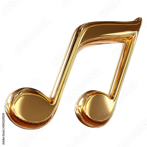 Golden music symbol of shiny eighth note concept. Shiny gold musical note symbol representing creativity.