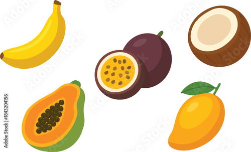 set of tropical fruits