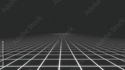 Glowing white grid lines stretch out into the dark background with perspective view  (49)
