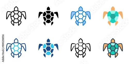 Turtle icon set multiple style vector collection. Editable Stroke 
