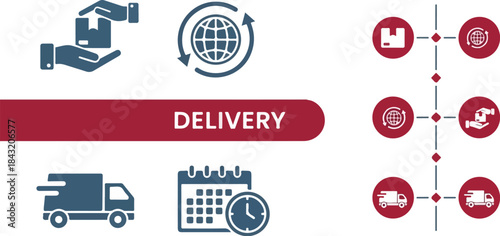 Logistics infographic with delivery icons on a white background