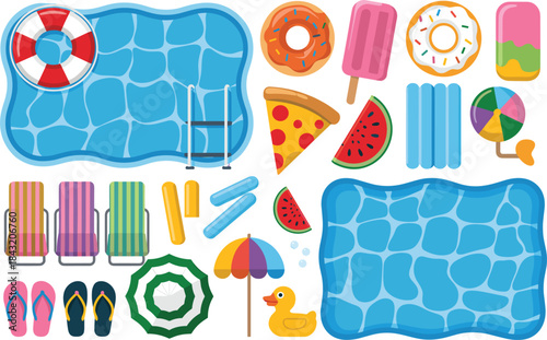 Summer Pool Party Objects And Accessories Collection swimming pool water