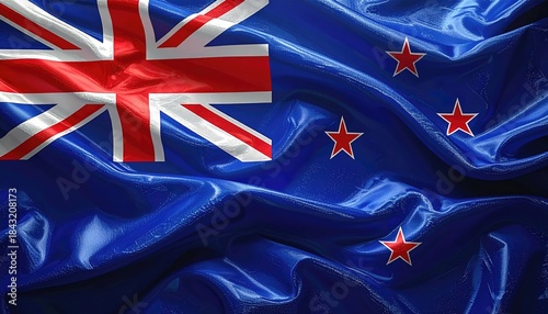 New Zealand flag Union Jack, Southern Cross on blue fabric