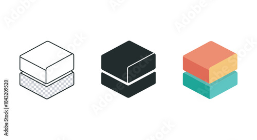 Stacked cubes in various styles and colors