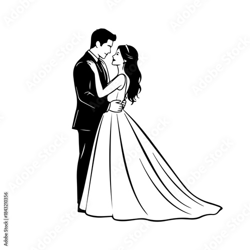 Elegant Bride and Groom Embrace, Celebrating Love and Matrimony