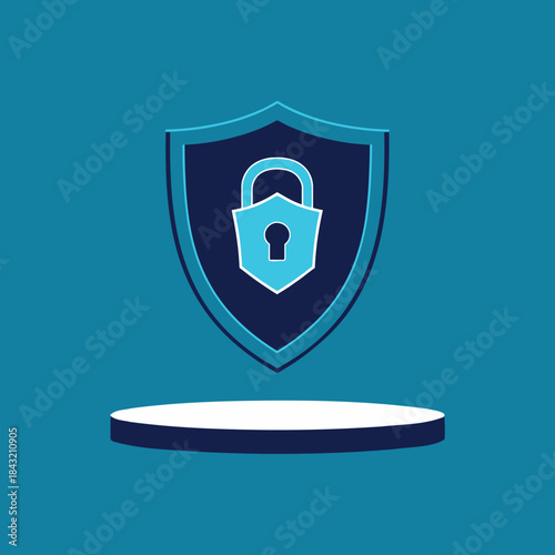 Emblem of a shield and closed padlock, technological security emblems