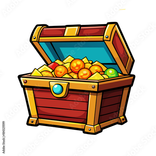 Colorful Treasure Chest Filled with Glowing Gold Vector