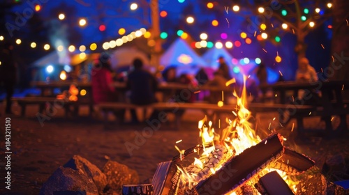 Atmosphere picture of Christmas camping bonfire 