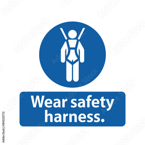 Mandatory safety sign vector illustration instructing workers to wear fall protection safety harness in high risk construction environments