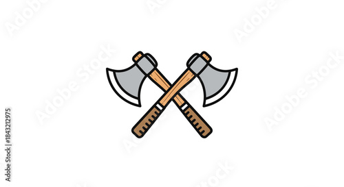 A colorful cartoon icon of two crossed double-bladed axes with wooden handles, suitable for a lumberjack or viking theme.