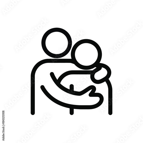 Family hug line icon parents embrace child silhouette linear style pictogram isolated on transparent background outline vector illustration