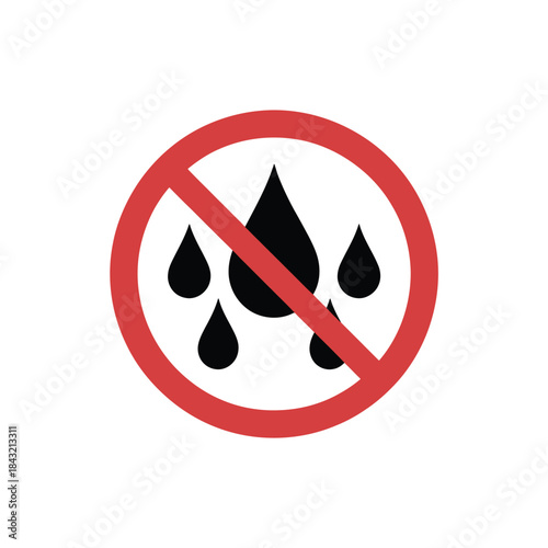 Do not wet warning sign indicating moisture or liquid restriction on product packaging or usage instructions vector illustration