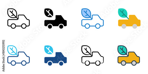 Eco truck icon set multiple style vector collection. Editable Stroke 
