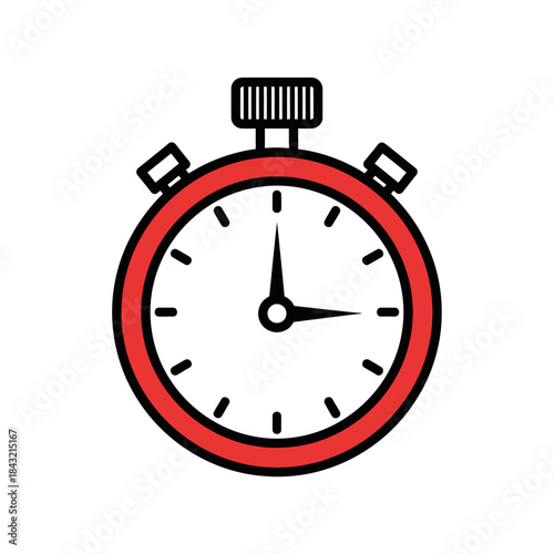 Red stopwatch isolated on white background, simple icon for time measurement isolated on white background, Vector