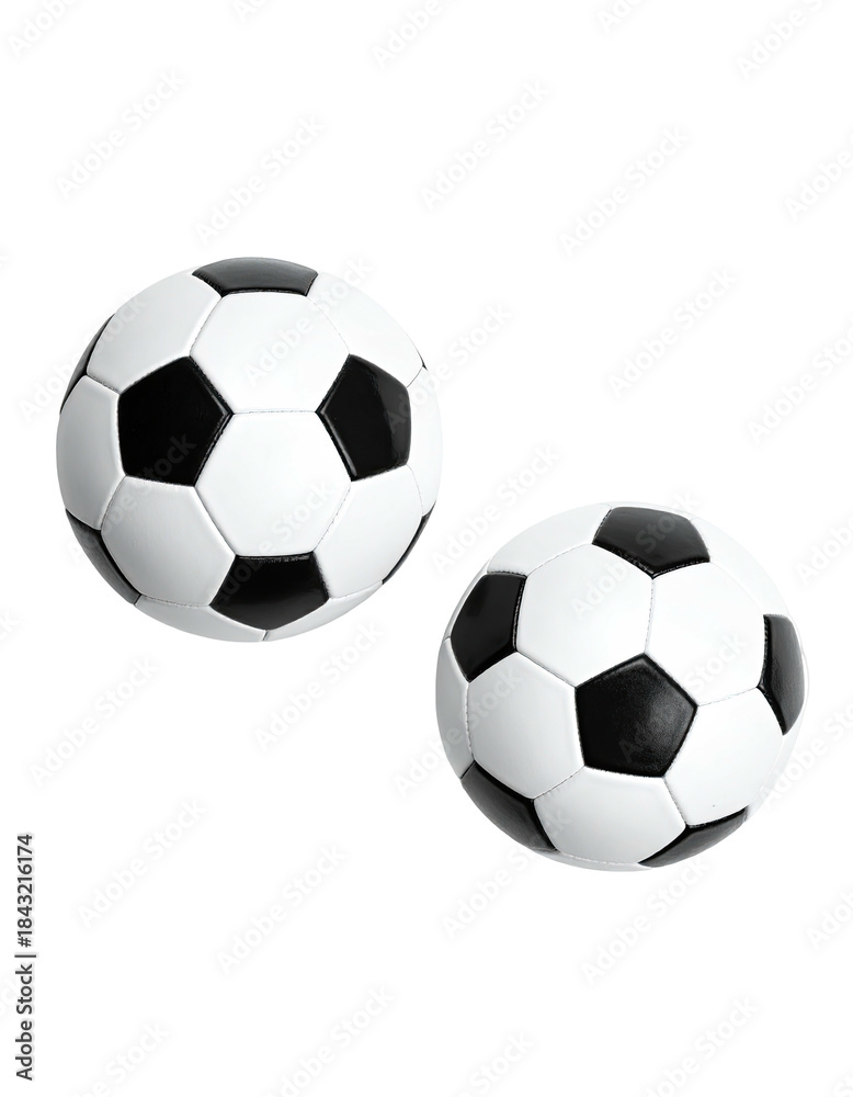 Obraz premium Two soccer balls with classic pentagon design