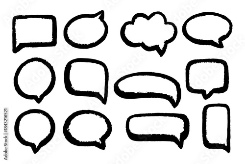 Crayon Speech Bubble Set  Chalk Pencil Dialog Balloons & Charcoal Doodle Text Clouds in Hand-Drawn Kid’s Style