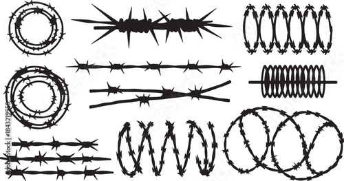barber wire set isolated white background razor wire