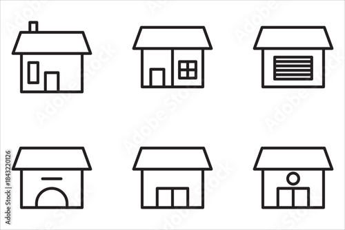 Web home icon set for websites and apps. Simple house symbol. Main page pictogram in filled, thin line, outline and stroke style. Isolated illustration.