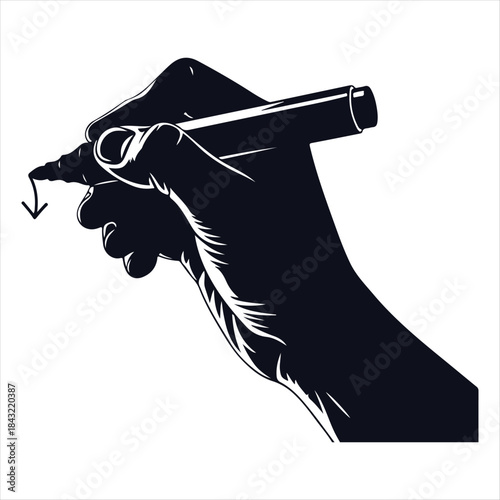 Silhouette of a hand holding a marker and drawing