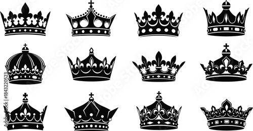 Crown silhouette vector, royal headwear illustration, heraldic symbol graphic, monarchy design element, cad drawing flat vector illustration
