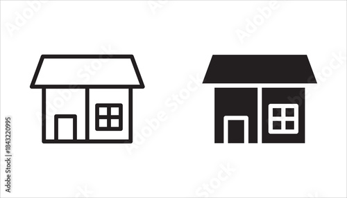 Web home icon set for websites and apps. Simple house symbol. Main page pictogram in filled, thin line, outline and stroke style. Isolated illustration.