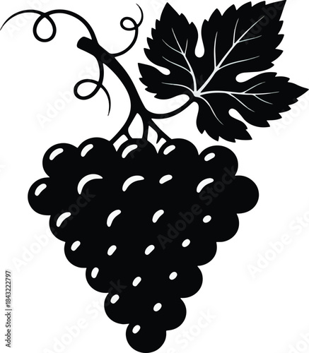 ilhouette icon of a bunch of Grapes with a vine