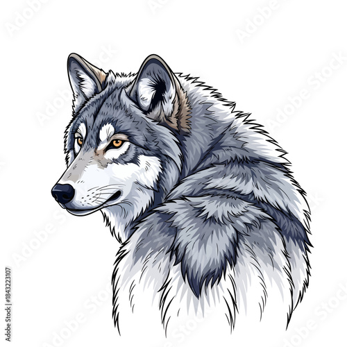 Grey Wolf Head Portrait Illustration