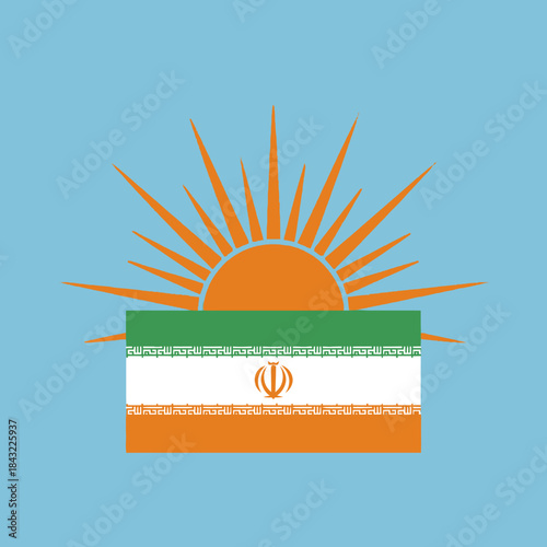 Iran flag with sun rising, national symbol of iran. Green, white, and red colors.