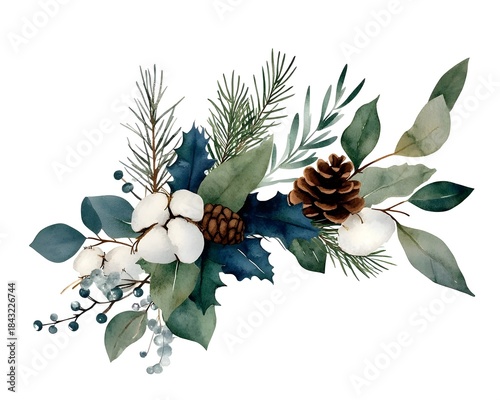 Watercolor christmas frame with branches, generation AI 