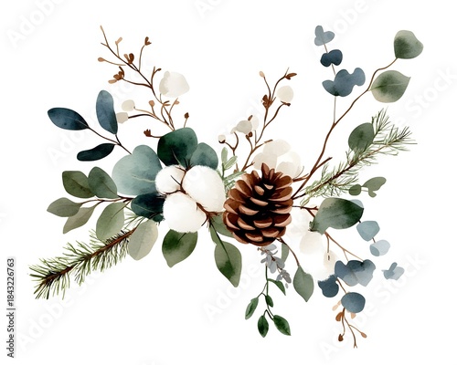 Watercolor christmas frame with branches, generation AI 