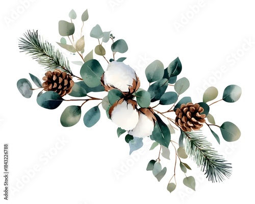 Watercolor christmas frame with branches, generation AI 