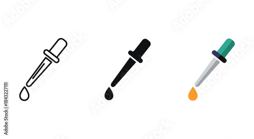 Pipette droppers with liquid droplets in various styles