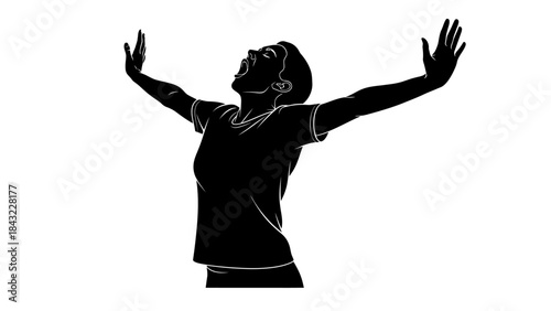 Woman standing with arms outstretched in silhouette against a white background