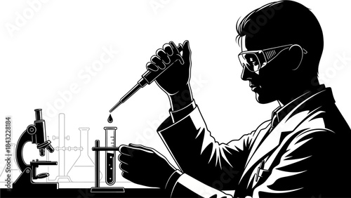 Scientist Conducting Experiment in Laboratory Setting with Precision and Care