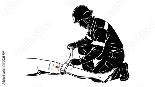 Firefighter Providing Medical Assistance to an Injured Person in an Emergency Situation