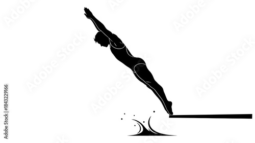 Diver in mid-air, executing a precise dive into the water from a high platform