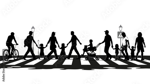 Diverse group of people walking across a pedestrian crossing on a street