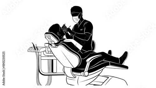 Dental care concept of dentist performing examination on patient in chair