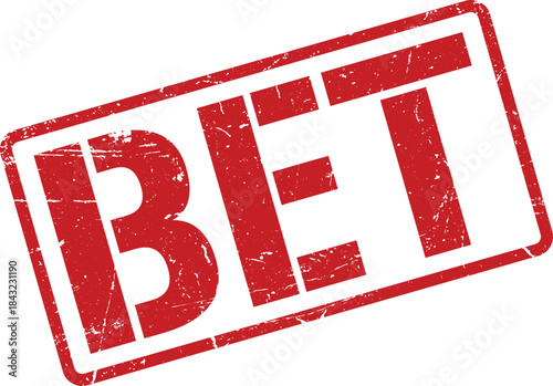 Distressed Red BET Word in Rectangle Stamp Isolated on White Background Texture