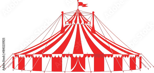 Vibrant Red and White Circus Tent with Flags – Perfect for Carnival, Festival, and Event Themes