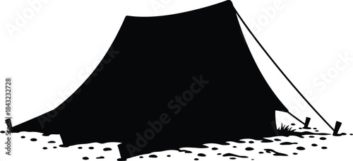 Quiet Camping Scene with Dark Tent Silhouette Against Nature Background, Ideal for Outdoor Adventure and Wilderness Exploration Themes