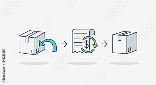 E-commerce Returns Process with Invoice and Shipping Boxes.
