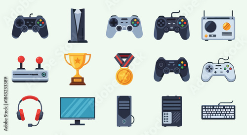 Collection of Gaming Controllers Trophy and Computer Accessories.
