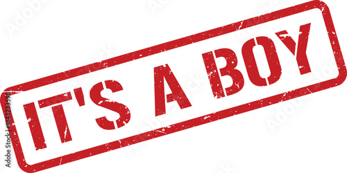 It's a Boy Red Ink Stamp Graphic, New Baby Announcement Design Element Isolated