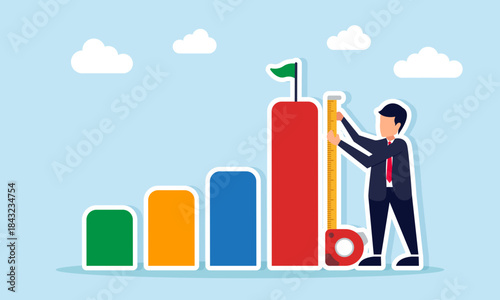Businessman measuring the highest chart using a height measuring tool illustration of tracking business progress and success