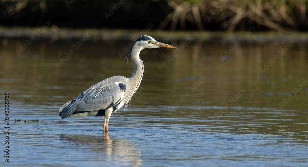 Fototapeta premium Grey heron wading in shallow water