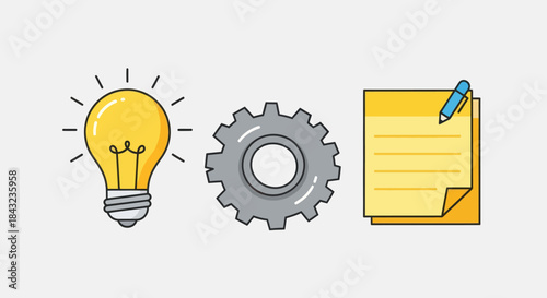 Business Idea Generation Process and Task Planning Vector Icons.