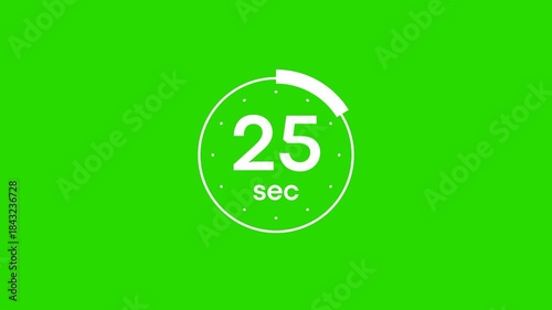 Animation of timer clock icon with 30 second. Stopwatch icon in flat style 30 to 0 minute isolated on green screen background.