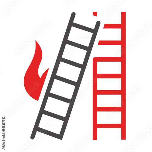 Fire Escape Ladder Icon Emergency Evacuation Equipment with Flame Vector Illustration