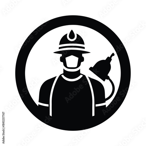 Firefighter water spray rescue icon flat vector illustration